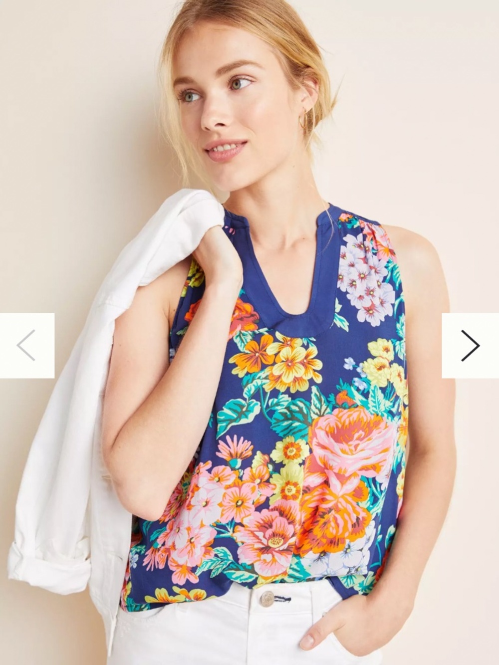 Maeve Blue Floral Melange Sleeveless Top